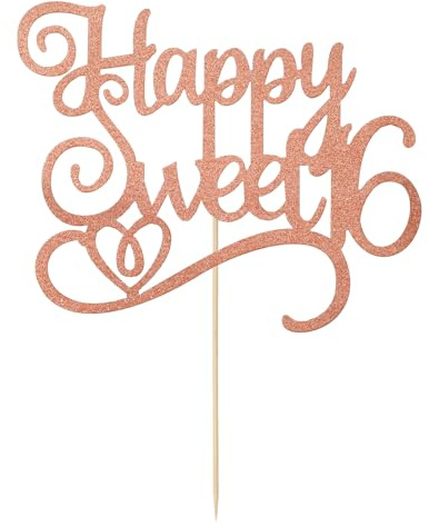 RAHHLIZS Happy Sweet 16 Tortendeko 16 Geburtstag Dekoration Mädchen | Roségold mit Glitzer 16 Cake Topper Kuchen Deko für Party Geburtstagsgeschenke für Teenager