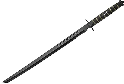 USMC Blackout Combat Tanto Schwert mit Nylonscheide, AUS-6 Edelstahl-Tanto-Klinge, gummierter spritzgegossener Griff, strukturierter Griff, 69 cm Länge, Battle Gear Ready