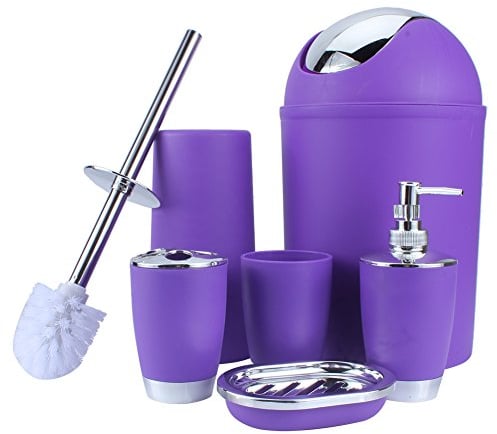 Set da bagno, 6 pezzi, accessori bagno, dispenser di sapone ed altri accessori Lila