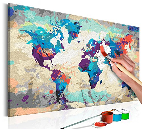 murando - Malen nach Zahlen Weltkarte 50x40 cm Malset mit Holzrahmen auf Leinwand für Erwachsene Kinder Gemälde Handgemalt Kit DIY Geschenk Dekoration n-A-0231-d-a
