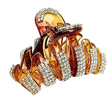 Squisiti strass a clip a griffa, grande clip per capelli con cristalli spessi, per donne e ragazze (marrone)