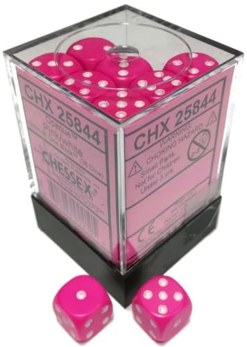 Opaque 12mm d6 Pink/white Dice Block™ (36 dice)