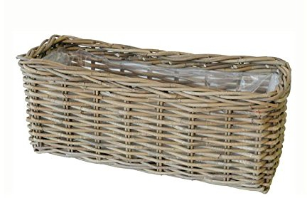 Hochwertiger & Stabiler Pflanzkasten mit Folie - Natur Pflanzkorb Weide/Eckiger Weidenkorb/Blumenkorb - Naturbelassen - Innen & Außen (Klein: Länge 40cm)