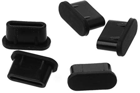 Cuigu 5Pcs Bouchons Anti-poussière pourTéléphones Portables Port de Chargement USB de Typ C Coque de Protection en Silicone pour Téléphones intelligents (Noir)