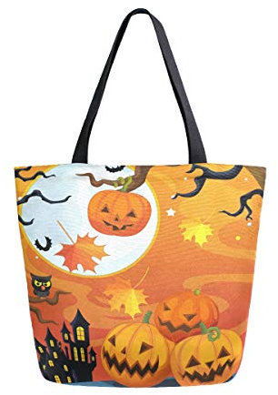 Naanle Halloween Canvas Tote Bag Groß Frauen Casual Schultertasche Handtasche Halloween Kürbis Wiederverwendbar Mehrzweck Heavy Duty Einkaufen Lebensmittel Baumwolltasche für Outdoor