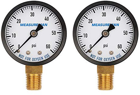 Measureman Lot de 2 manomètres secs et utilitaires de 5,1 cm, manomètre pour filtre de piscine, spa, aquarium, manomètre d'eau, montage inférieur NPT 0-60 psi