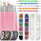 FANDAMEI Nail Starter Kit with Nail Gems - 15pcs Nail Pen Designer + 5pcs Dotting Tool + 10pcs Nail Striping Tape + 1 Box Nail Crystals + 1 Box Holographic Nail Sequins, Nail Art Brushes Set, Pink