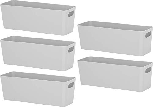 Wham Bam 7.01 Cool Grey Plastic Studio Storage Baskets Office Home & Kitchen Tidy Organiser 30.0 x 10.0 x 10.0cm (5 Baskets)
