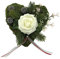 Radami Grabgesteck Grabschmuck Grabaufleger Moosherz Grabherz Trauerherz Grab Herz Gesteck und Rose (Rose Weiß)