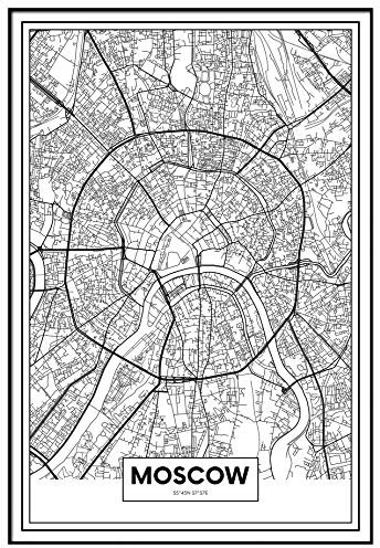 Panorama Gerahmtes Poster Karte von Moskau 50x70cm - Gedruckt auf Starres Poster - Enthält Rahmen - Moderne Bilder Wohnzimmerdekoration - Schlafzimmer