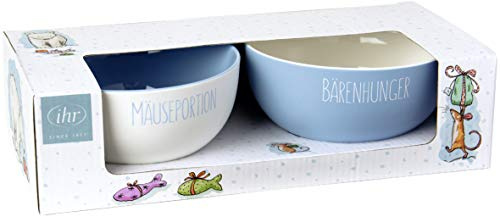 IHR - POS 821100 - Müslischalen Set, 2 Stück, Weihnachten, Icy X-Mas for you, Bärenhunger, Mäuschenportion, Porzellan, 14cm x 7cm, 400ml, mit Geschenkverpackung