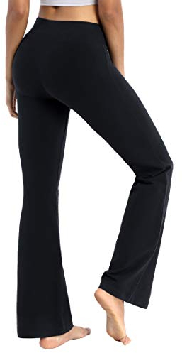 BUBBLELIME 73,7 cm/78,7 cm/83,8 cm/88,9 cm/94 cm, 3 Stile, Damen Yogahose, hohe Taille, Bootcut, Basic/Taschen Bauchkontrolle, Workout Flare, Basic Baumwolle_schwarz, X-Klein
