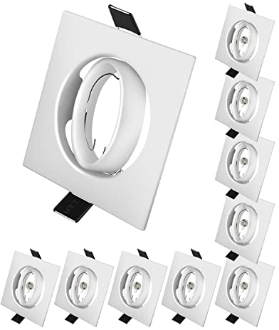 Tofisr Einbaustrahler GU10 Set, Schwenkbar led Spot einbaurahmen Eckig Matt Weiß, Einbauleuchte Einbaurahmen Optik, Inkl. GU10 Fassung für LED oder Halogen Leuchtmittel, 10 Stück
