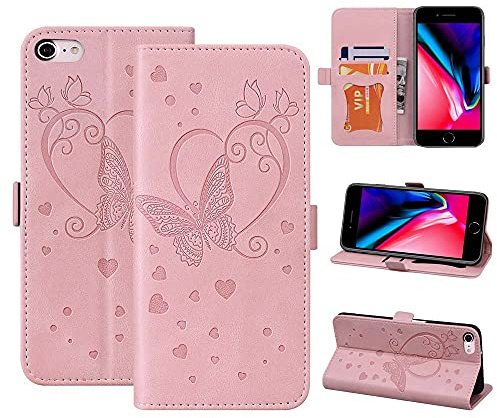 CASAFUNY Custodia per iPhone SE 2022, iPhone SE 2020, Cover iPhone 7/iPhone 8, Custodia Pelle Protettiva Portafoglio Magnetica Flip Case Libro per iPhone 7/iPhone 8/iPhone SE 2/iPhone SE 3(4.7), Rosa