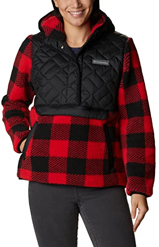 Columbia Damen Sweet-View Fleece Kapuzenpullover, Schwarz/Rot Lilie Karo, 3X