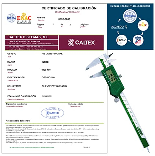 Pie de rey INSIZE 1108-150 - Pie de rey Calibrado ENAC - Incluye Certificado de Calibración Acreditado