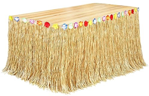 Fovths Luau Gras Tischrock Natürliche 9-Fuß x 29.5 Zoll Hawaii Tischrock für Tropische Hawaii Party Dekorationen Luau Party Kostüm Party, Stroh Gelb