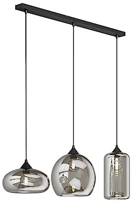 Lindby Esstisch Pendelleuchte Glas rauchgrau, Hängeleuchte Rauchglas Esszimmer 3x E27, ohne Leuchtmittel, Hängelampe Wohnzimmer, Esszimmerlampe