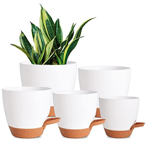 Vanslogreen Lot de 5 Pots de Fleurs pour Plantes d'intérieur à arrosage Automatique, Pots de Fleurs en Plastique pour Herbes, Plantes Grasses, Violet Africain (Blanc)