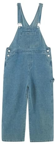 Rolanko Salopette di Jeans da Ragazze con Spalline Regolabili, Tuta di Denim Casual per Bambini, Tasche Blu, Taglia:150