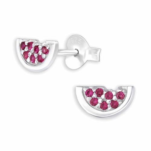 Monkimau Glitzer Melonen Ohrstecker Ohrringe aus 925 Silber Schmuck Silberohrringe Medizinisch für Kinder Mädchen Damen Frauen