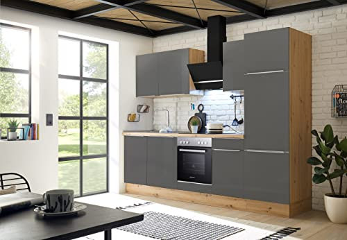 respekta Küche Küchenzeile Küchenblock Marleen Premium 280 cm Grau Artisan Eiche
