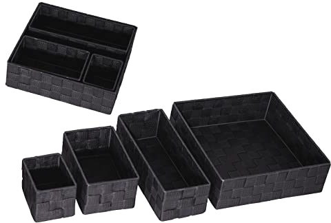 K-ONE Set of 4 Woven Multipurpose Storage Basket Box Cube Basket Bin, Storage Organizer for Office, Bedroom, Kitchen, Shelves and Cupboards