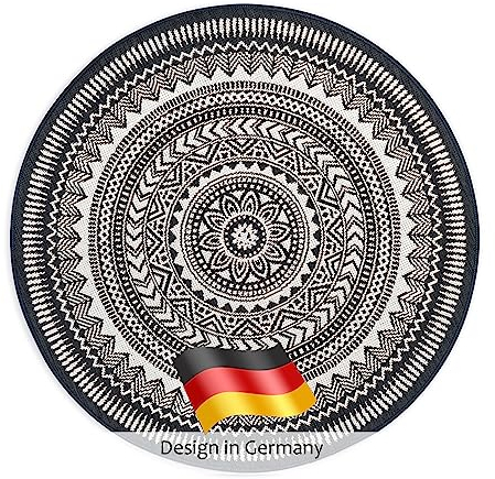 DomDeco In- und Outdoor-Teppich Rund - 160x160cm - Stilvoller Teppich für Innen- und Außenbereich - Schwarz-Beige