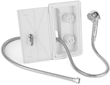 Kit De Douche Extérieure Pour Camping-car, Double Valve, Chaleur Froide, Double Contrôle Avec Pommeau De Douche, Interrupteur D'eau Chaude Et Froide Avec Tuyau Métallique De 1,5 M Pour Bateau