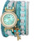 JewelryWe Armbanduhr Damen Böhmisch Retro Strass Glitzer Analog Quarz Beiläufige Uhr Damenuhr mit Geflochten Leder Armband Wickelarmband und Kleeblatt Schlüssel Anhänger, Grün