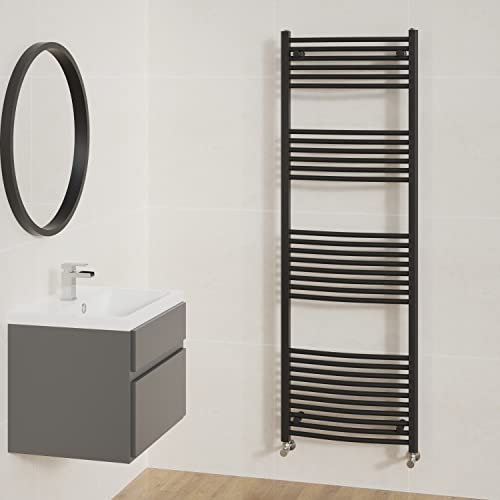 NRG Curved Black Bathroom Heated Towel Rail Radiator Central Heating Ladder Rad Warmer 1800x600mm