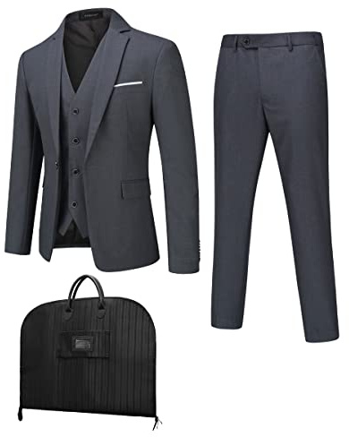 Cloudstyle Anzug Herren Anzüge 4 Teilig Staubbeutel Herrenanzug Business Sakko Hose Weste Anzugtasche Dunkelgrau S