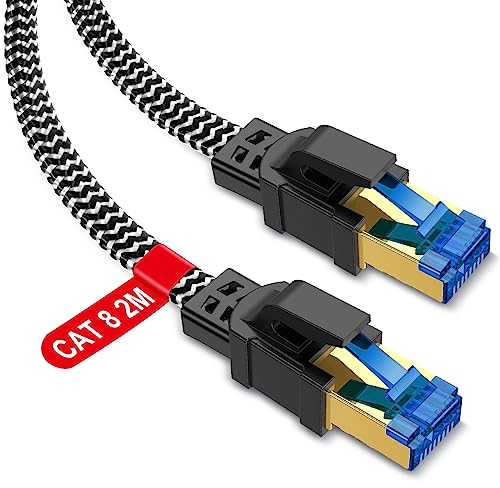 TBMax 2M Cat8 Ethernet Cable Short RJ45 Gigabit Network LAN Cable Shielded Internet Patch Cable for PC/Router/Laptop/Modem