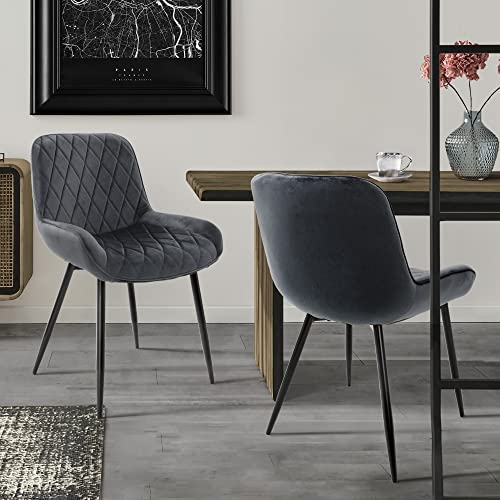 ML-Design Set de 2 Chaises de Salle à Manger - Anthracite - Style Rétro - Assise Rembourrée en Velours - Pieds en Métal Noir - Dossier et Accoudoirs - Fauteuil Moderne de Salon/Bureau/Chambre/Cuisine