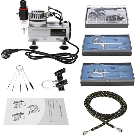 YZACK Professional Airbrush Air Compressor Kit Oil-less Quiet High-pressure Spraying Pump Tattoo Manicure Cake Spray Gun