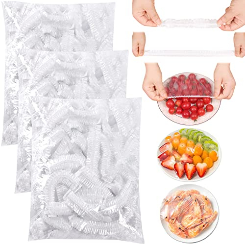 Frischhaltefolie, 300 Stück Frischhaltebeutel,Frischhaltefolie mit Gummizug,Wiederverwendbare Elastische Staubschutzhülle für Lebensmittelaufbewahrung/Obstkonservierung