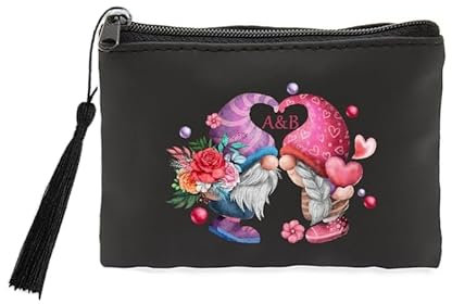 Porte Monnaie et cles Noir GNOME avec Vos initiales Saint Valentin