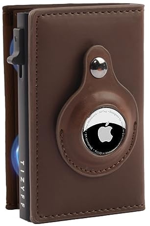 TIZYFF Smart Airtag Wallets for Men, Coffee Leather AirTag Wallet with RFID Blocking Pop-Up Card Holder Cash Credit Card Wallet for Men/Woman (No Airtag Included)