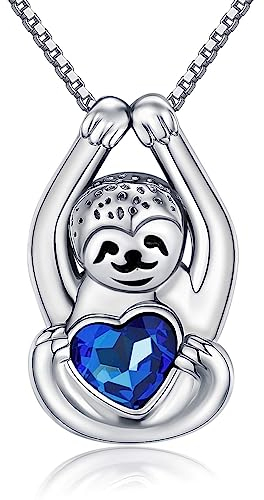 Faultier Geschenk für Damen 925 Sterling Silber Kette Faultier Faultier Anhänger Kristall Anhänger Kette Faultier Schmuck Geschenke für Frauen Mädchen Kinder