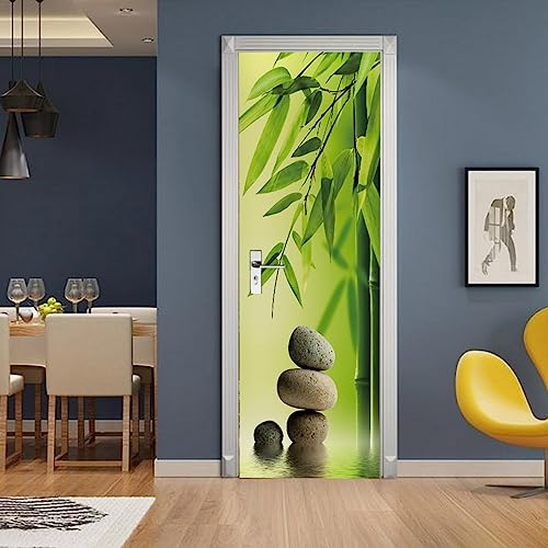 A.Monamour Türtapete Selbstklebend Türfolie Türposter 3D Schwarze Zen Spa Steine Und Bambus Vinyl Folie Türdeko Tapete Wandbild Türaufkleber Türtattoo 95x215cm