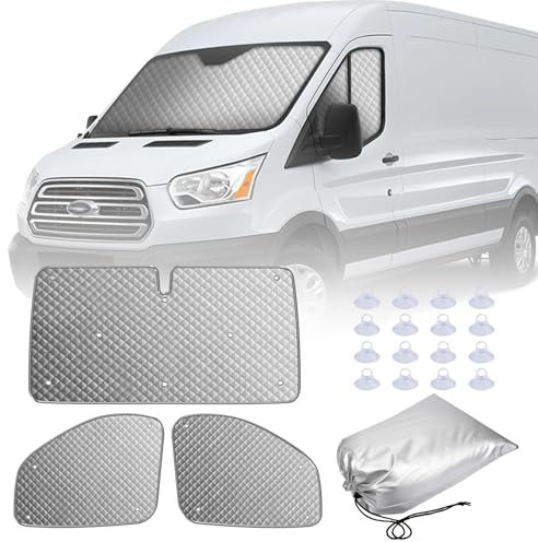 MaxEarn 3 STK Thermomatte Fahrerhaus Innen für Transit Van MK8 2014-2023, Wasserdicht Sonnenschutz Auto Frontscheibenabdeckung, Innen Sonnenblende für Verdunkelung, Wärmeisolierung und Privatsphäre
