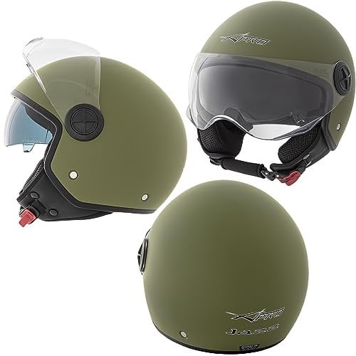 Jet Helmet Motorcycle Scratchproof Open Sun Visor ECE 22-06 Matt Green XS