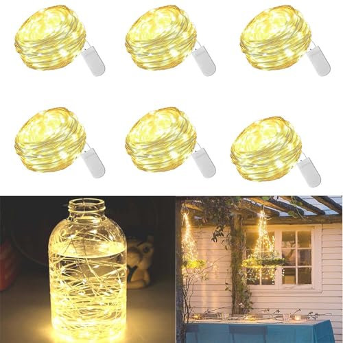 EHIOG 6 Pack LED Fairy Lights, LED String Lights 2M 20 LEDs, Battery Powered Fairy Lights Firefly Lights, for Indoor/Outdoor,Gardens,Parties,Christmas Tree Decoration(Warm White)