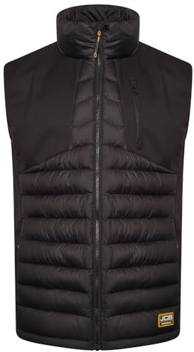 JCB - Trade Black Workwear Hybrid Padded Gilet - Water Resistant Fabric - Softshell Lining, Functional Pockets, Polyester Padding & Full Front Zip - Size XXL