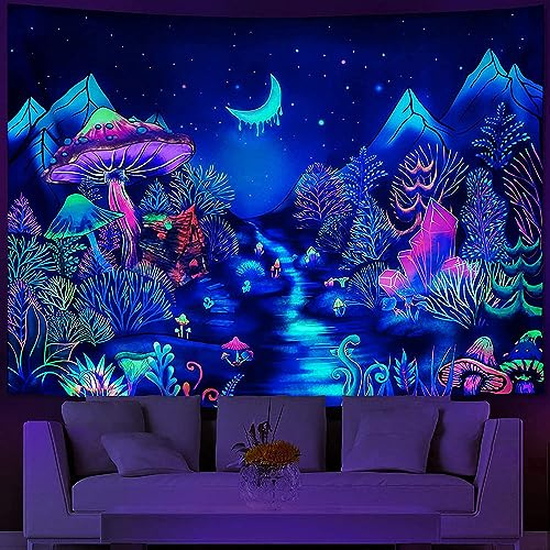 G-LIKE Wandteppich Wandtuch UV-Reaktiv Wandbehang – 3D Digital Bedruckt Farbenreich Dekostoff Dekoration für Wohnzimmer Schlafzimmer Party Urlaub