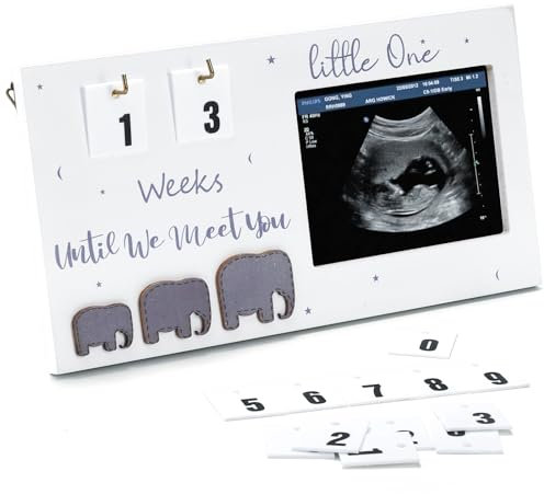 Hacaroa Sonogramm Bilderrahmen mit Countdown Wochen, Holz Ultraschall Fotorahmen Schwangerschaft Ankündigung Frame, Baby Kinderzimmer Dekor Geschlecht Reveal Geschenke für Schwangere Frauen, Weiß