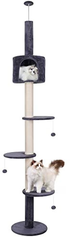 ARTETHYS Floor to Ceiling Cat Tree 260cm 5 Tiers Tall Cat Tower for Indoor Cats with Scratching Post Condo Platforms for Kittens Height Adjustable, Dark Grey