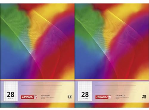 Brunnen 104432802 Schulheft A4 (32 Blatt, 5 mm kariert, mit Rand, Lineatur 28) (Packung mit 2)