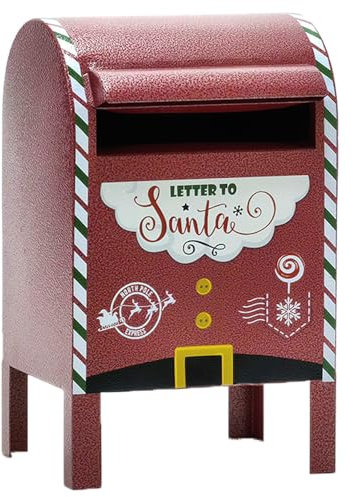 Cassetta della Posta Natalizia Porta Lettere di Babbo Natale Rossa in Latta H34 cm Decorazioni addobbi casa
