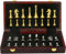 MaGILL Internationales Schach, Holzschachspiel, großes faltbares Schachbrett mit Gold-Silber-Metallschachfiguren mit Aufbewahrungsschlitzen, Famil